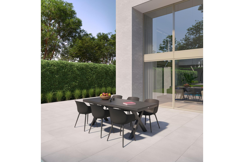 Bahia tuinset in zwart aluminium met 6 Paco tuinstoelen