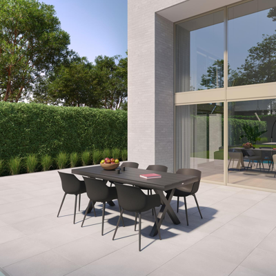 Bahia tuinset in zwart aluminium met 6 Paco tuinstoelen