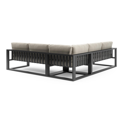 Salon de jardin d'angle Verato en aluminium noir et coussins en all weather sunbrella® luxe lopi marble