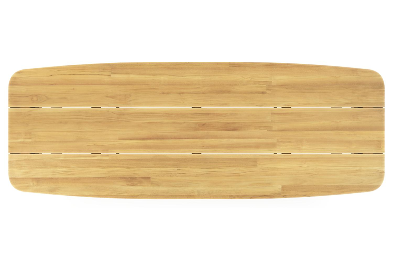 Table de jardin Pagino forme de bateau en aluminium beige et teck Lg. 315 x Lrg. 115 x Haut. 73 cm