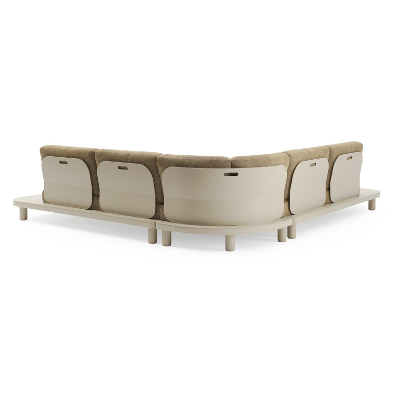 Donato loungehoek in beige aluminium met madagascar walnut all weather cosytica kussen