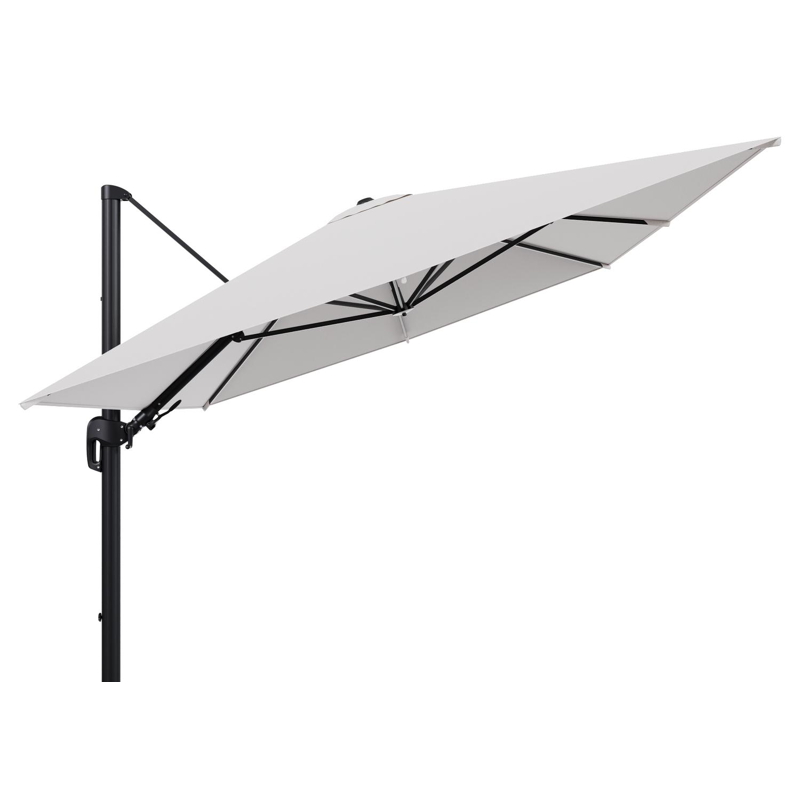Parasol pendant Rufina avec fonction tilt en aluminium noir et toile de parasol en All Weather Solica Ego Eggshell  - Lg.1 400 x Lg.2 300 cm (sans pied de parasol