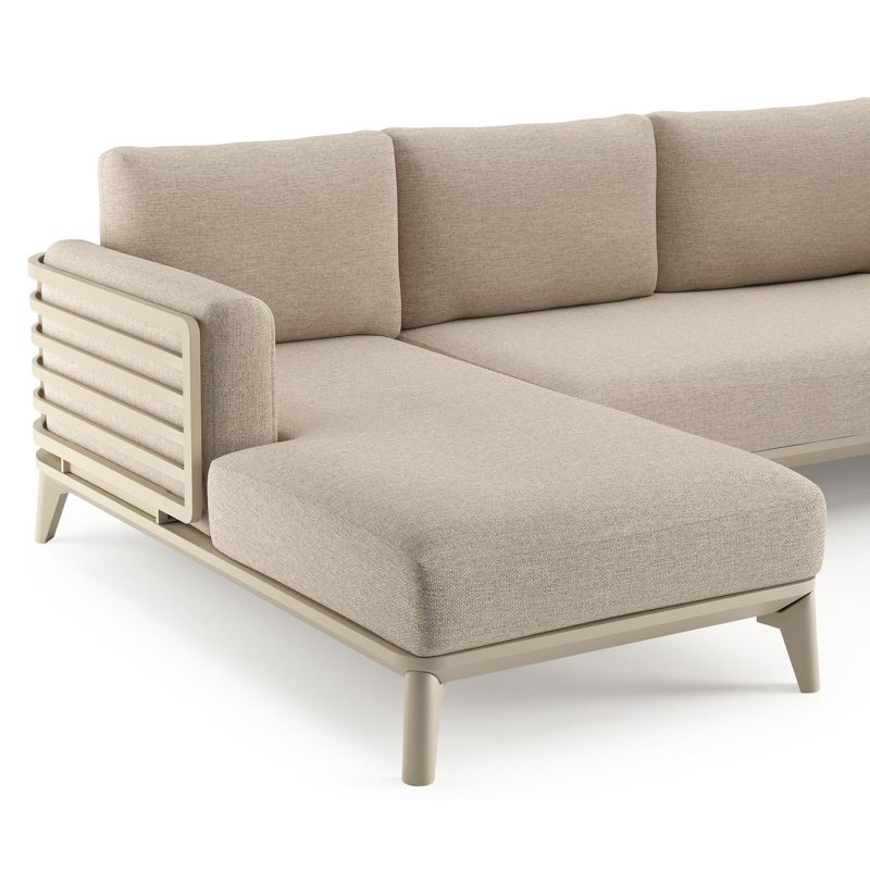 Salon de jardin d'angle Mosa en aluminium beige et coussins en weather+ softtouch rustic