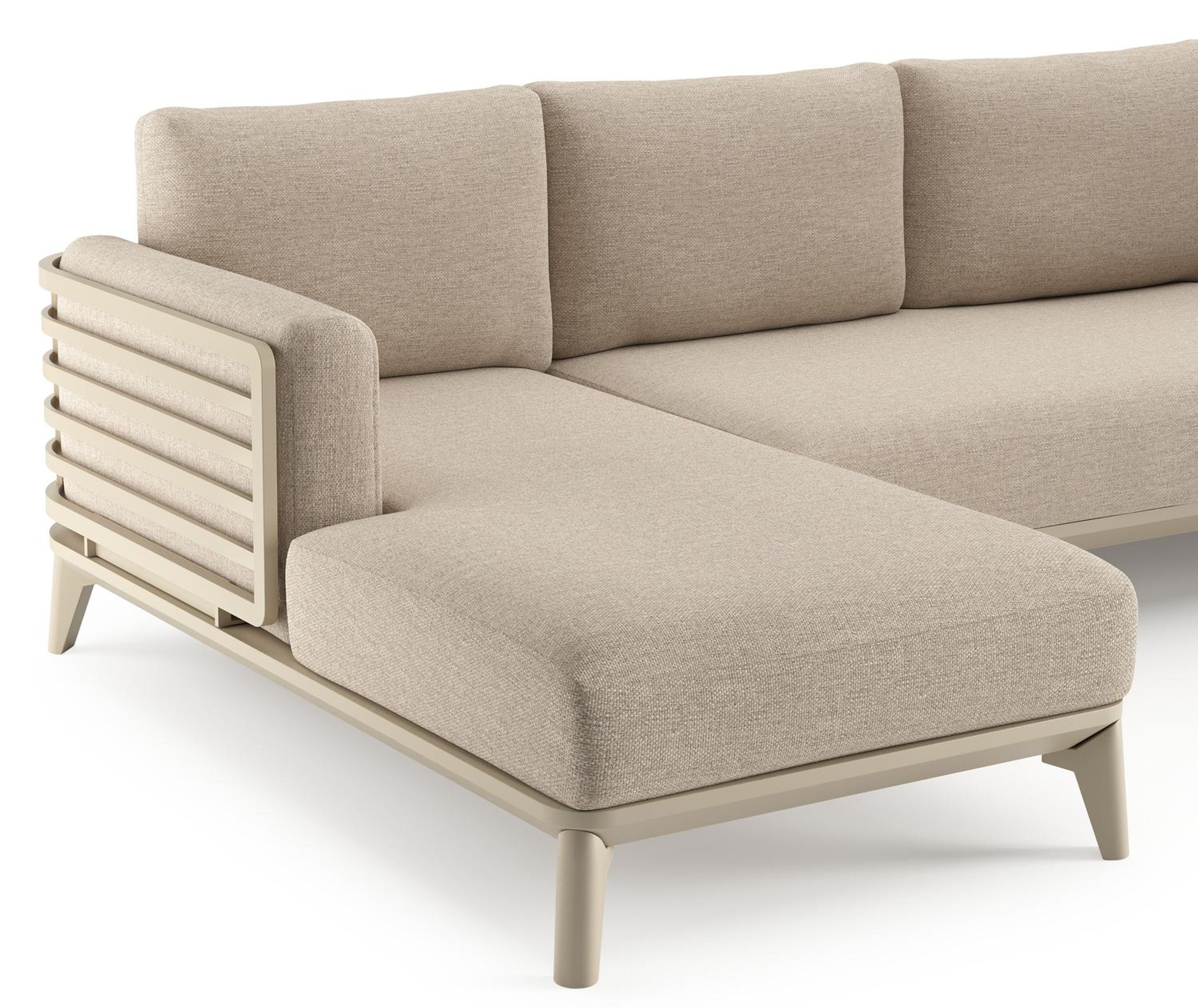 Salon de jardin d'angle Mosa en aluminium beige et coussins en weather+ softtouch rustic