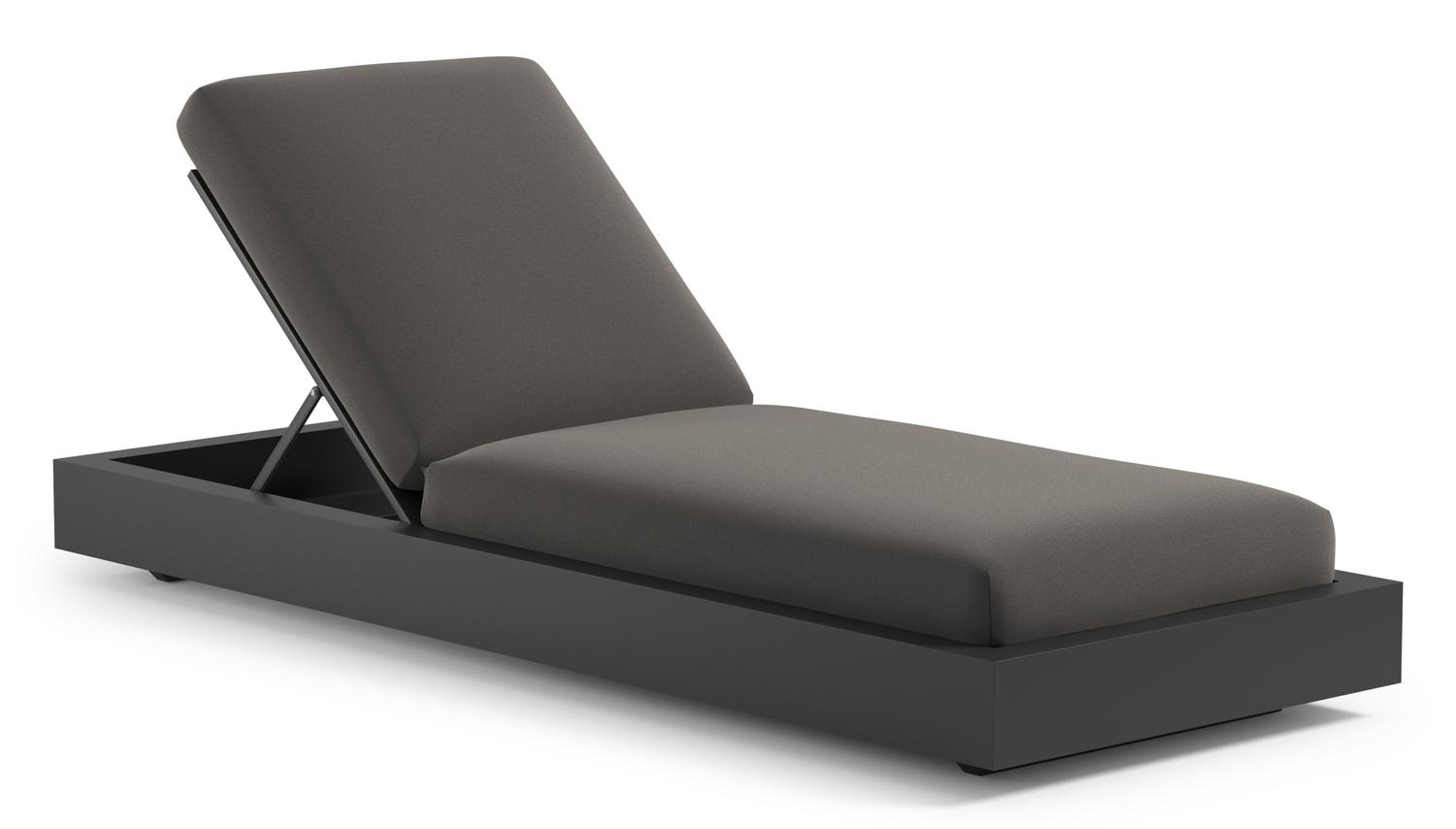 Como verstelbaar ligbed in zwart aluminium met natte dark taupe all weather Sunbrella® luxe kussen