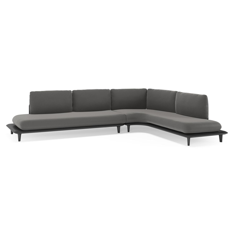 Salon de jardin d'angle Bomero en aluminium noir et coussins en all weather sunbrella® luxe natte charcoal chine