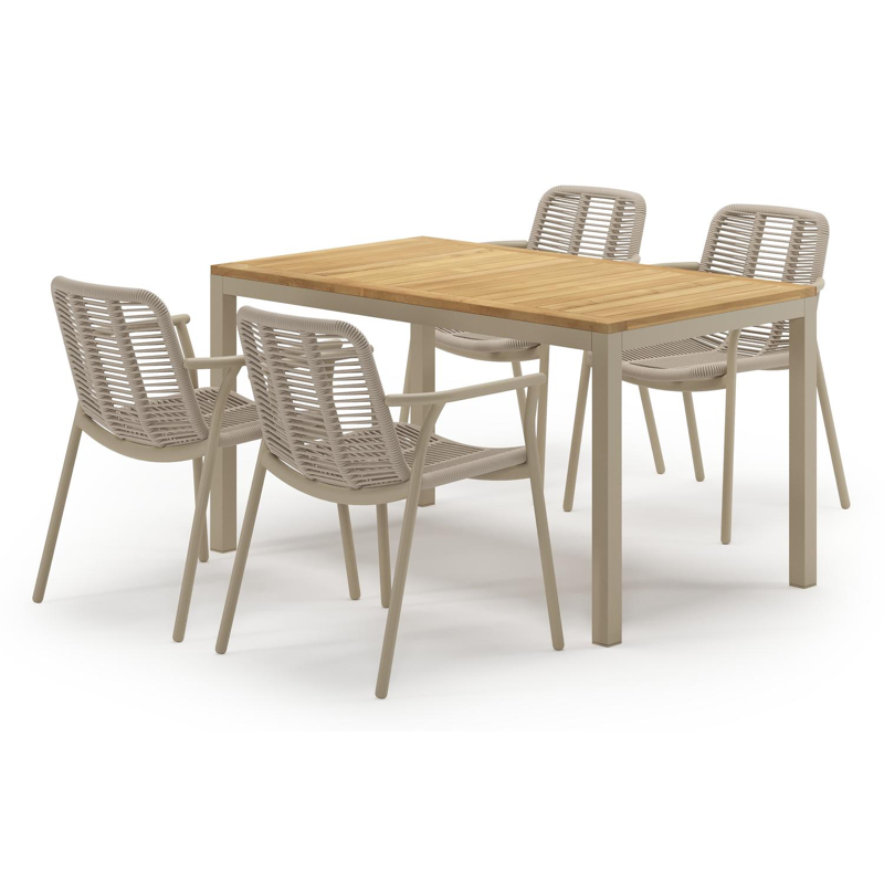 Feltro tuinset in beige aluminium en teak met 4 stapelbare Berga tuinstoelen