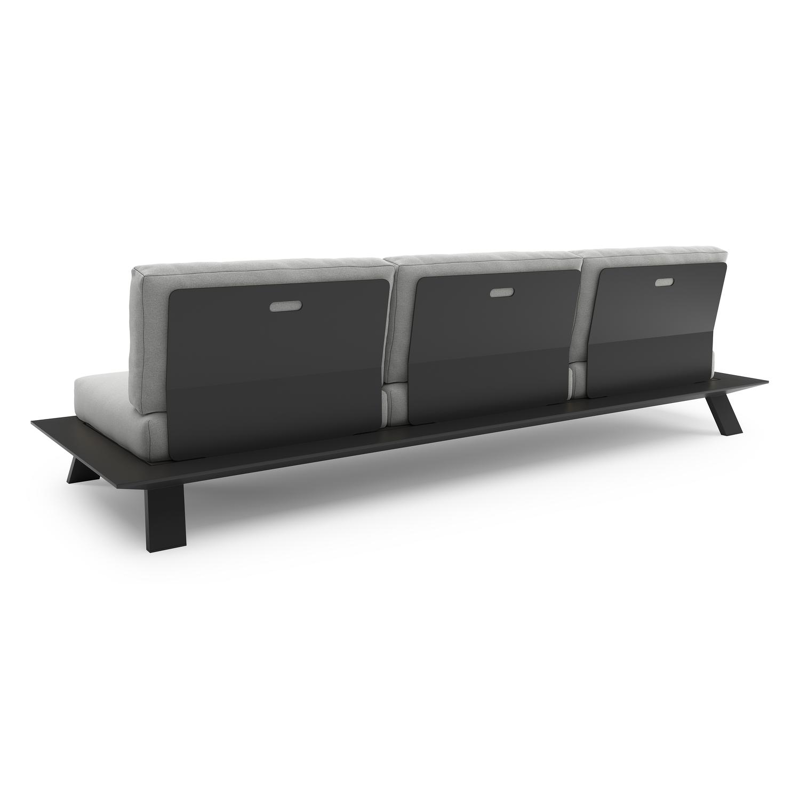 Canapé de jardin Cesano en aluminium noir et coussin en all weather Sunbrella® luxe natte grey chine