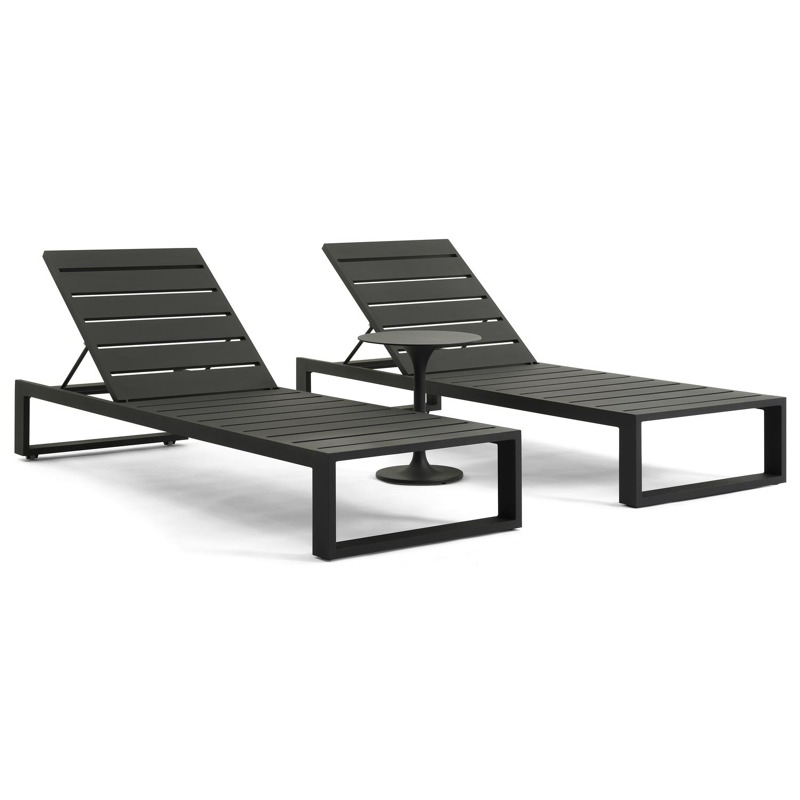 Set van 2 verstelbare Verato ligbedden in zwart aluminium met zwart aluminium bijzettafel