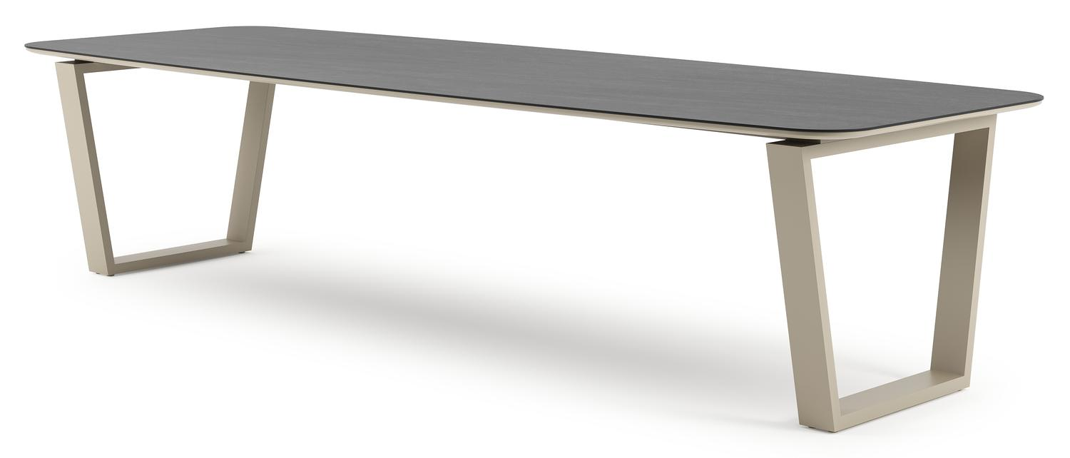 Table de jardin Pagino forme de bateau en aluminium beige et céramique pleine Basalt Black - Lg. 315 x Lrg. 115 x Haut. 73 cm