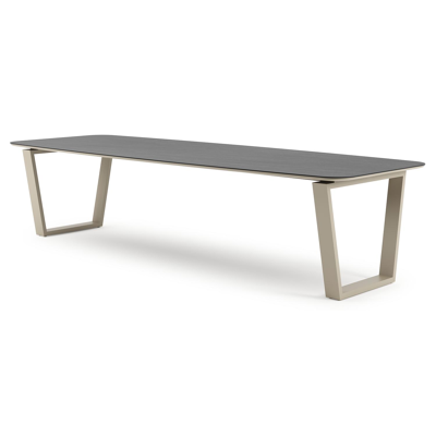 Pagino tuintafel bootvorm in beige aluminium en volkeramiek Basalt Black - L 315 x B 115 x H 73 cm
