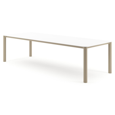 Orso tuintafel rechthoekig afgerond in beige aluminium en volkeramiek Arctic White - L 290 x B 110 x H 74.5 cm