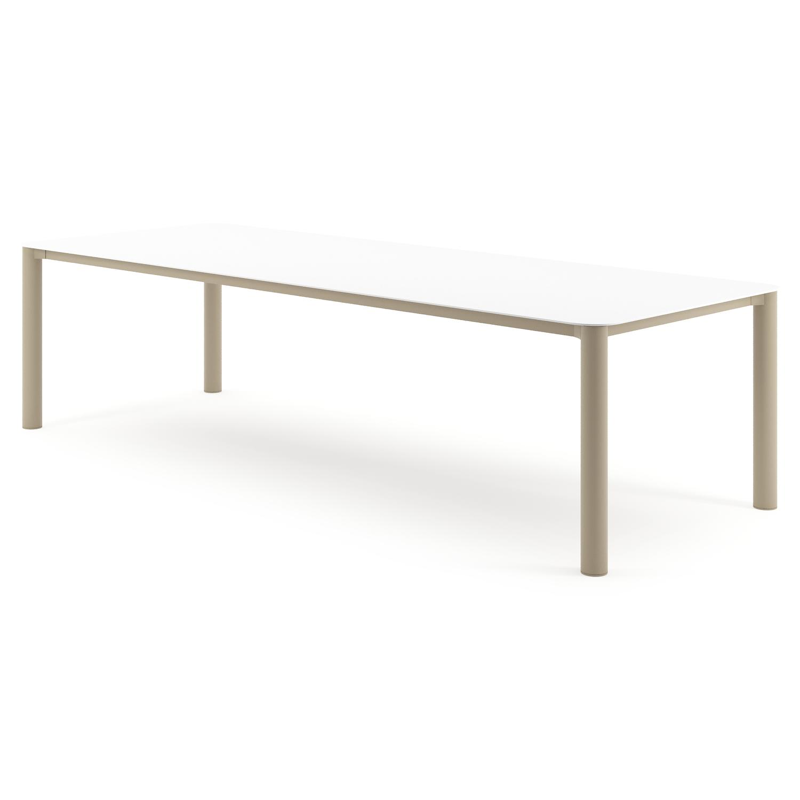 Orso tuintafel rechthoekig afgerond in beige aluminium en volkeramiek Arctic White - L 290 x B 110 x H 74.5 cm