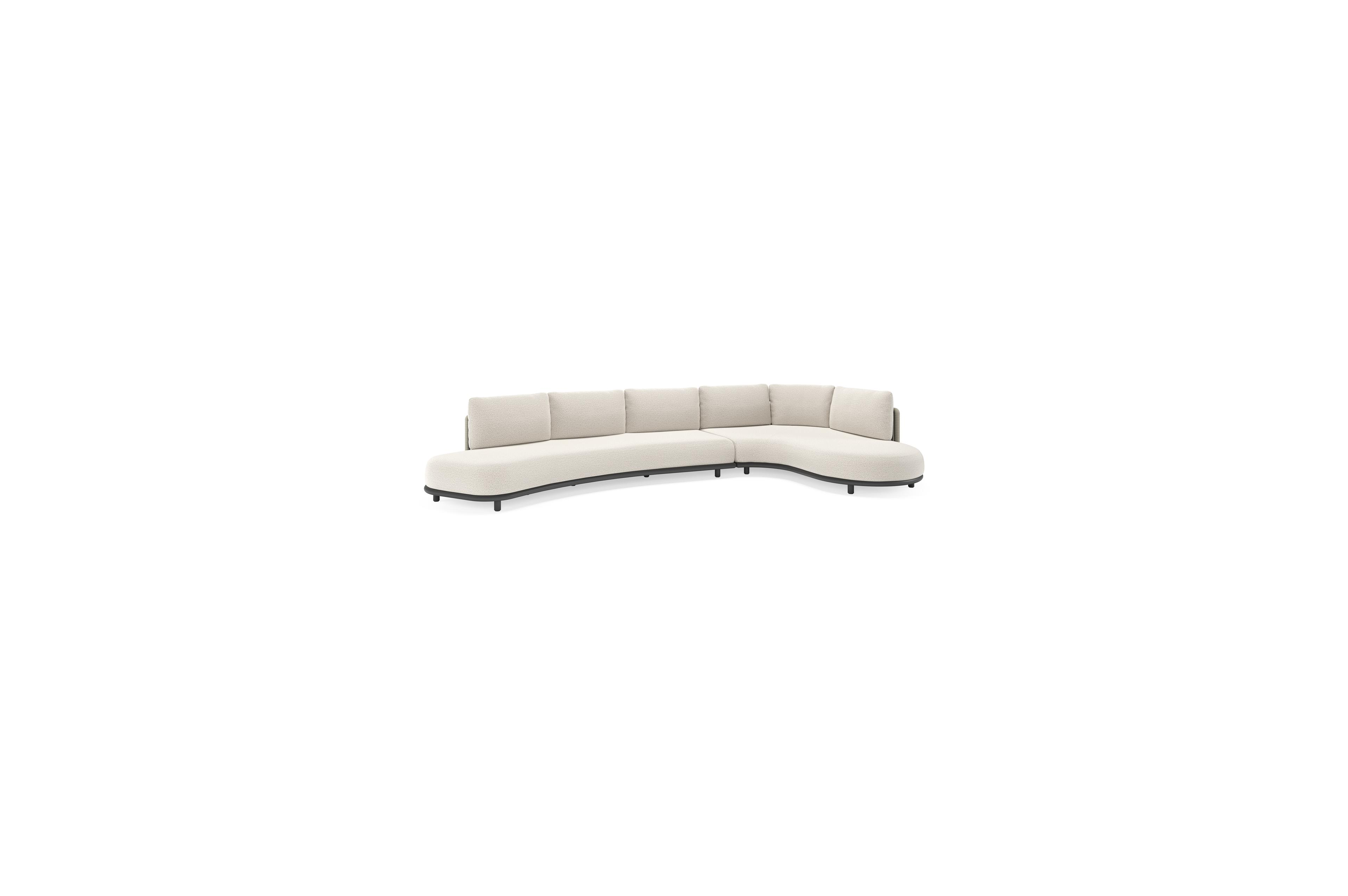 Salon de jardin d'angle Lomano en aluminium noir et corde luxe plate tissée verticalement beige et coussins en all weather solica Firenze Natural