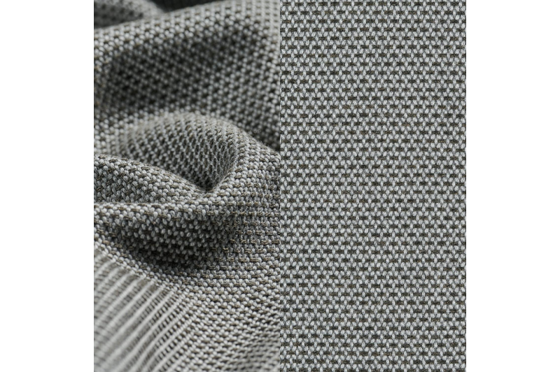 Cosito poef in teak en zwart wicker met archi lead all weather sunbrella® luxe kussen