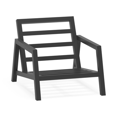 Zen'so loungezetel 1-zit in zwart aluminium met natte charcoal chine all weather sunbrella® luxe kussen