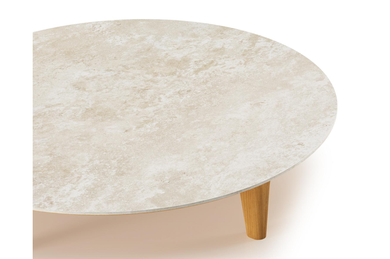 Table de basse Bomero en teck et céramique pleine Rapolano - Diam. 85 cm