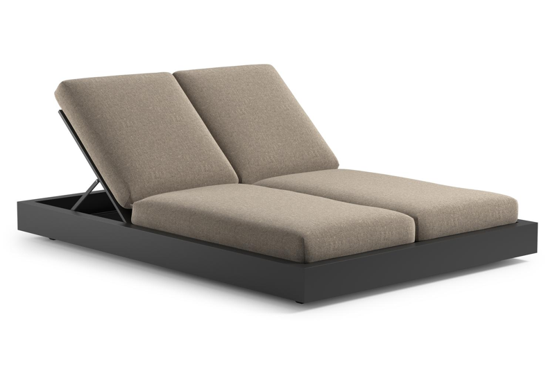 Como verstelbaar dubbel ligbed in zwart aluminium met chartres pewter all weather Sunbrella® luxe kussen