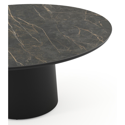 Amico low dining tuintafel rond in zwart aluminium en volkeramiek Black Obsession - Dia. 148 x H 61 cm