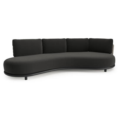 Lomano loungebank in zwart aluminium en beige verticaal geweven luxe vlakke rope met natte sooty all weather sunbrella® luxe kussen