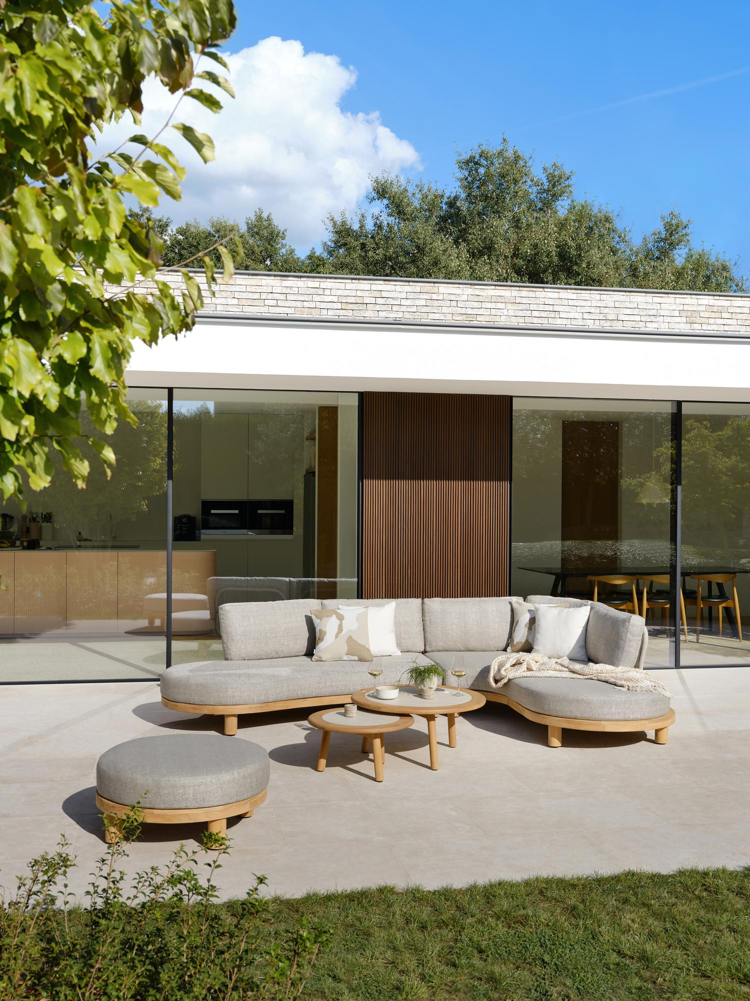 Tables basses Gardo en teck et céramique pleine beige - Diam. 80/60 x Haut. 36,5/30,5 cm