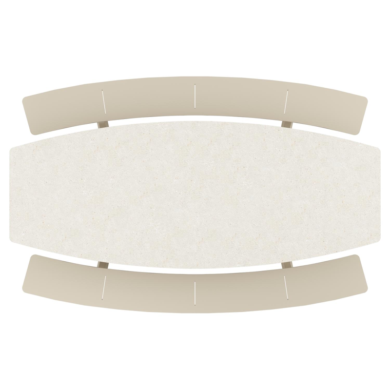 Table de pique-nique Forno forme de bateau en aluminium beige et céramique pleine Shilin - Lg. 280 x Lrg. 192 x Haut. 72 cm