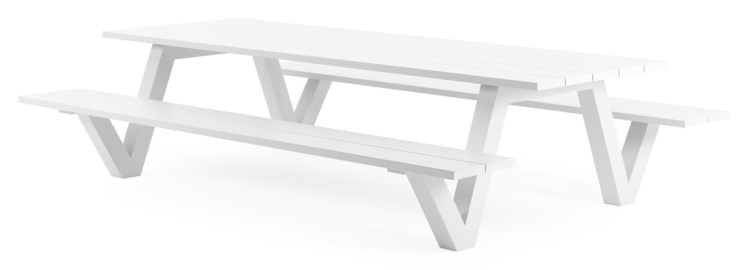 Norma picknicktafel in wit aluminium - L 300 x B 213 x H 74 cm