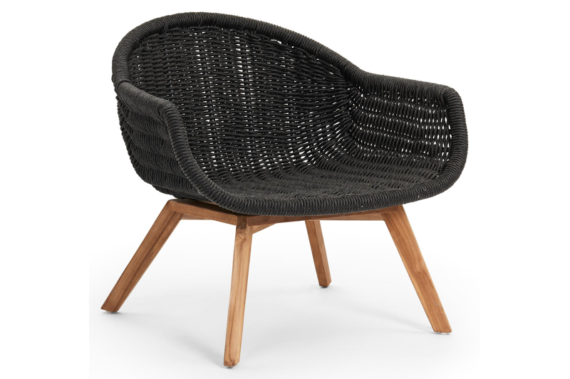 Pagino loungestoel 1-zit in teak en naturel gedraaide ronde wicker