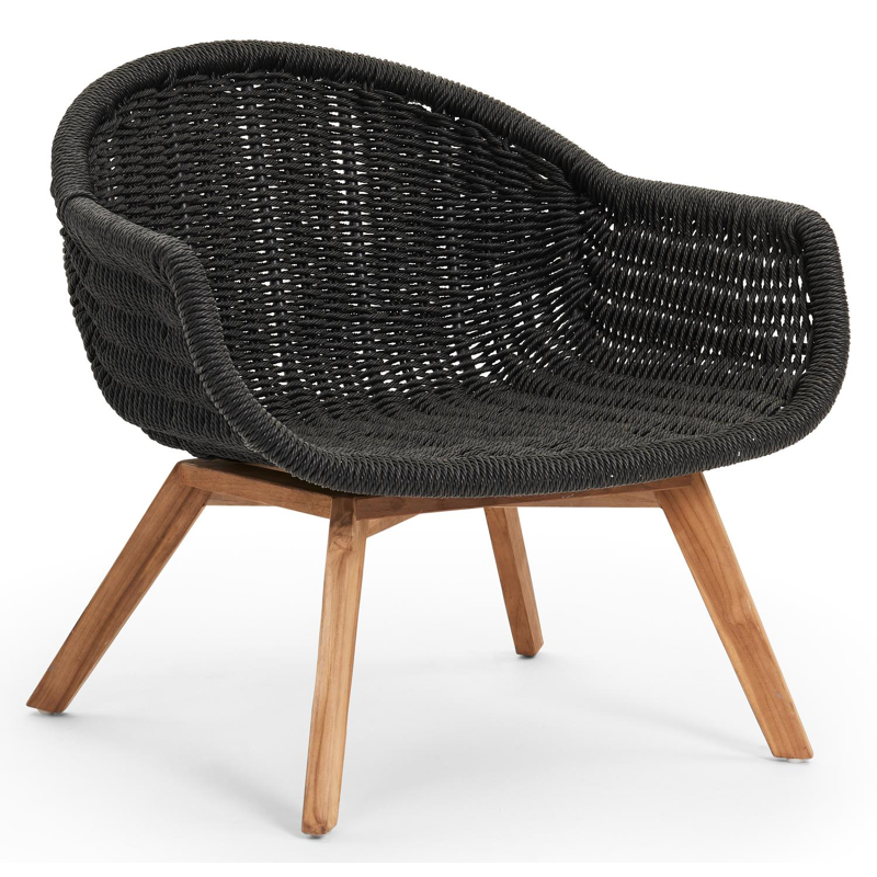 Pagino loungestoel 1-zit in teak en naturel gedraaide ronde wicker