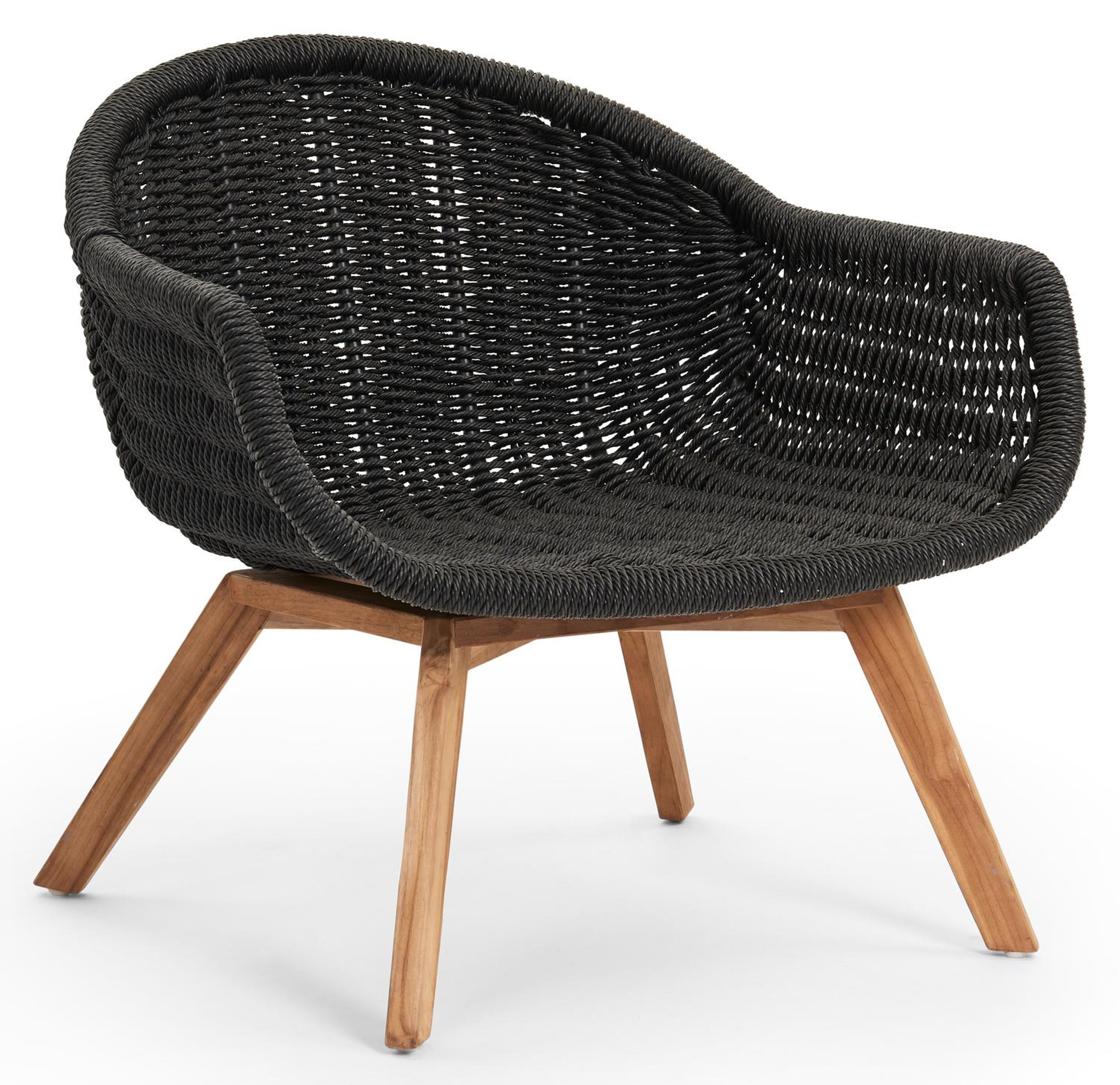 Pagino loungestoel 1-zit in teak en naturel gedraaide ronde wicker