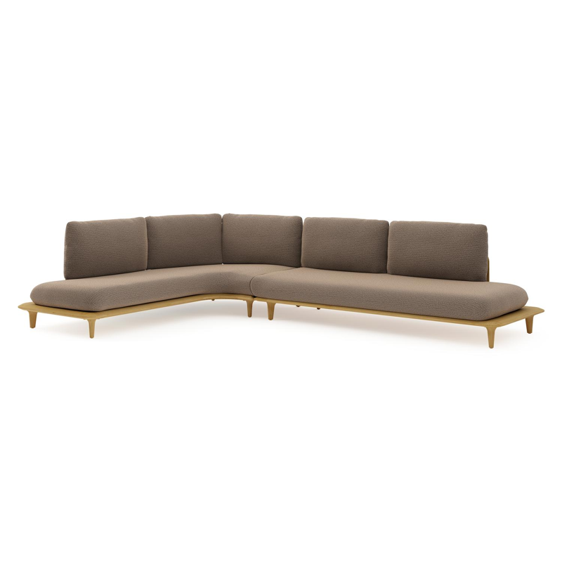 Salon de jardin d'angle Bomero en teck et coussins en all weather solica firenze bamboe