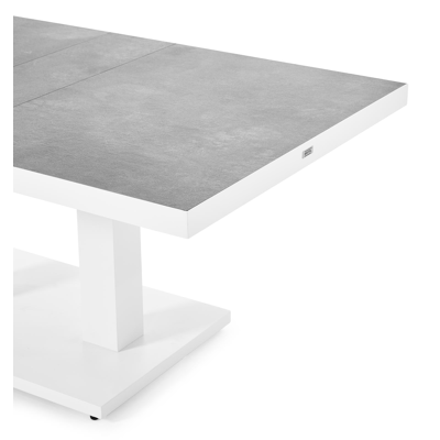 Pop-up loungetafel in wit aluminium en grijs volkeramiek - L 140 x B 85 x H 72 cm