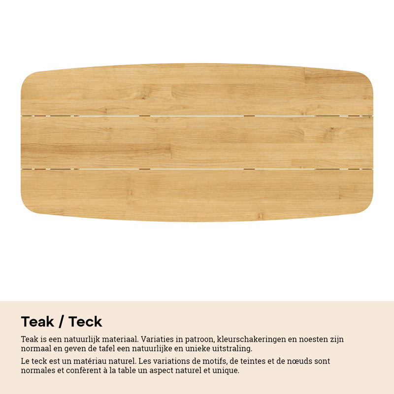 Lacrima tuintafel bootvorm in zwart aluminium en teak - L 255 x B 115 x H 73 cm