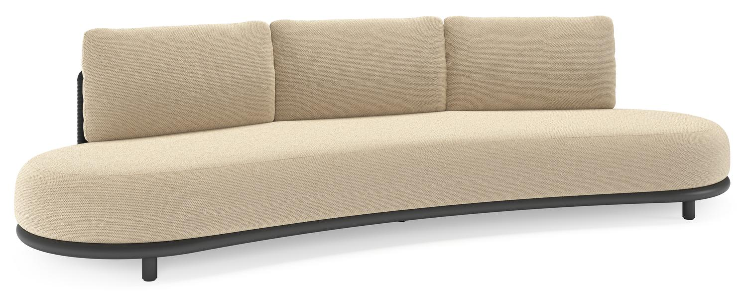 Lomano loungebank in zwart aluminium en zwart verticaal geweven luxe vlakke rope met althea camel all weather cosytica kussen