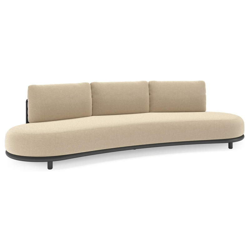 Lomano loungebank in zwart aluminium en zwart verticaal geweven luxe vlakke rope met althea camel all weather cosytica kussen