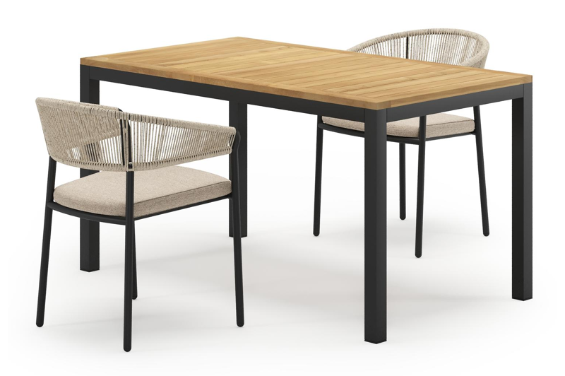 Feltro tuinset in zwart aluminium en teak Natural Finish met 2 Zamora tuinstoelen