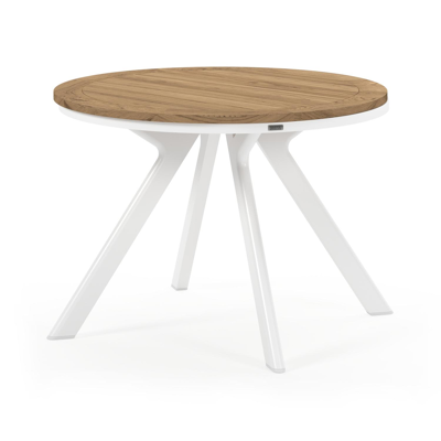 Viaro tuinset in wit aluminium en colour finish teak tafelblad met 4 Rivo tuinstoelen