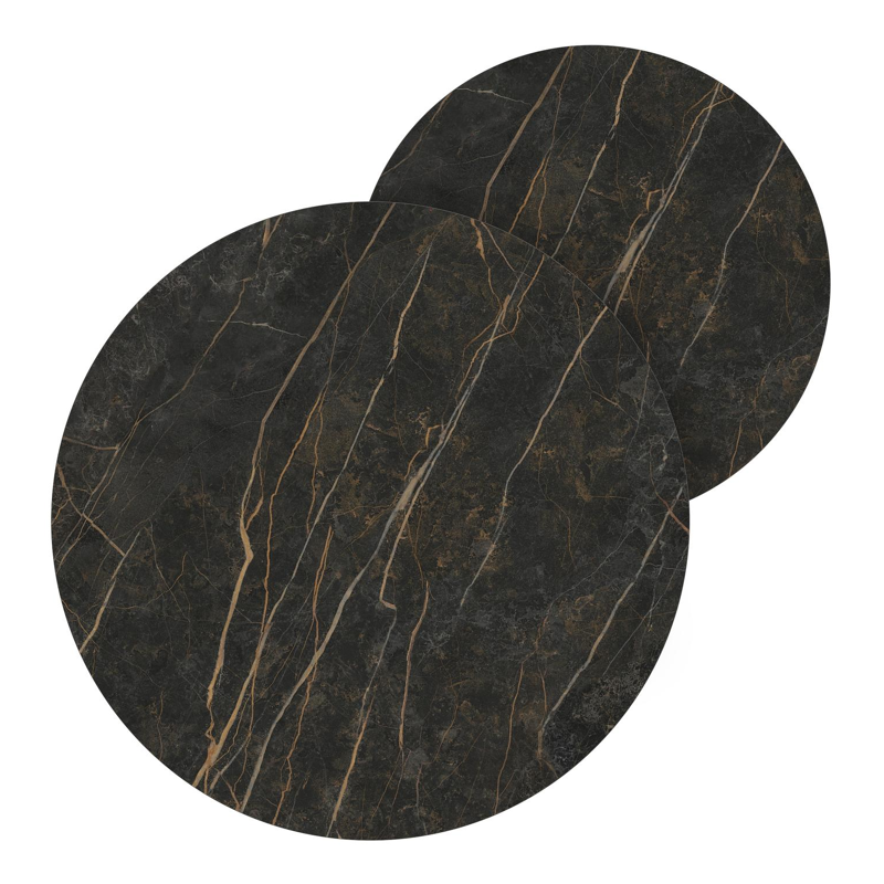 Lacrima set van 2 loungetafels rond in wit aluminium en volkeramiek Black Obsession - Dia. 85/65 x H 35/30 cm