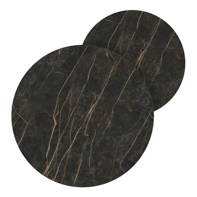 Lacrima set van 2 loungetafels rond in wit aluminium en volkeramiek Black Obsession - Dia. 85/65 x H 35/30 cm