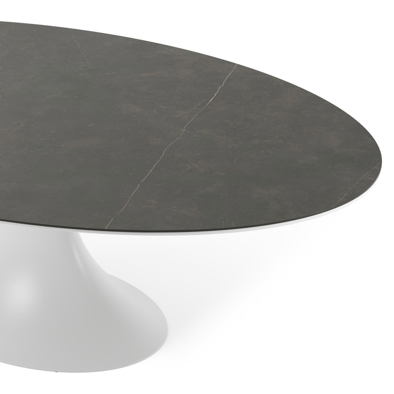 Fano tuintafel ovaal in wit aluminium en volkeramiek Calatorao - L 240 x B 135 x H 75 cm