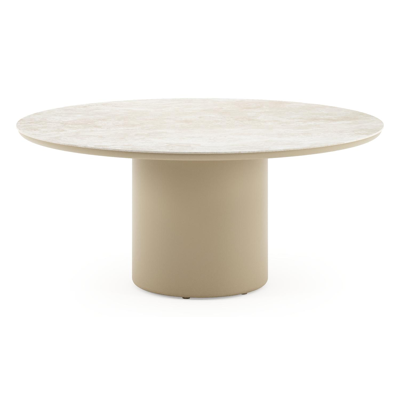 Amico low dining tuintafel rond in beige aluminium en volkeramiek Rapolano - Dia. 148 x H 61 cm
