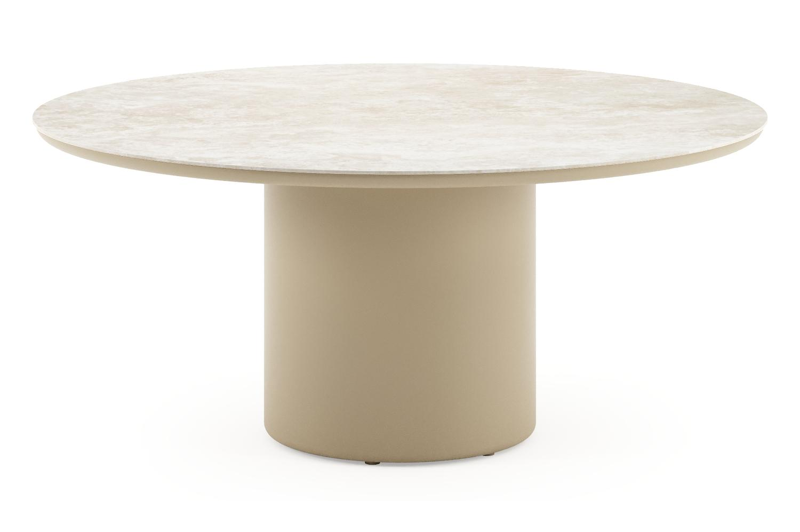 Amico low dining tuintafel rond in beige aluminium en volkeramiek Rapolano - Dia. 148 x H 61 cm