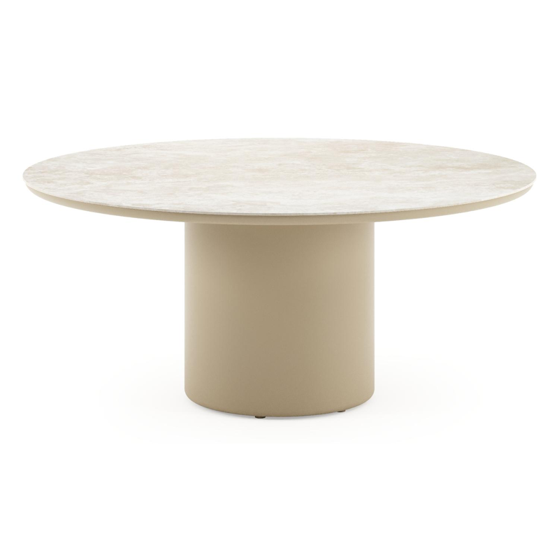 Amico low dining tuintafel rond in beige aluminium en volkeramiek Rapolano - Dia. 148 x H 61 cm