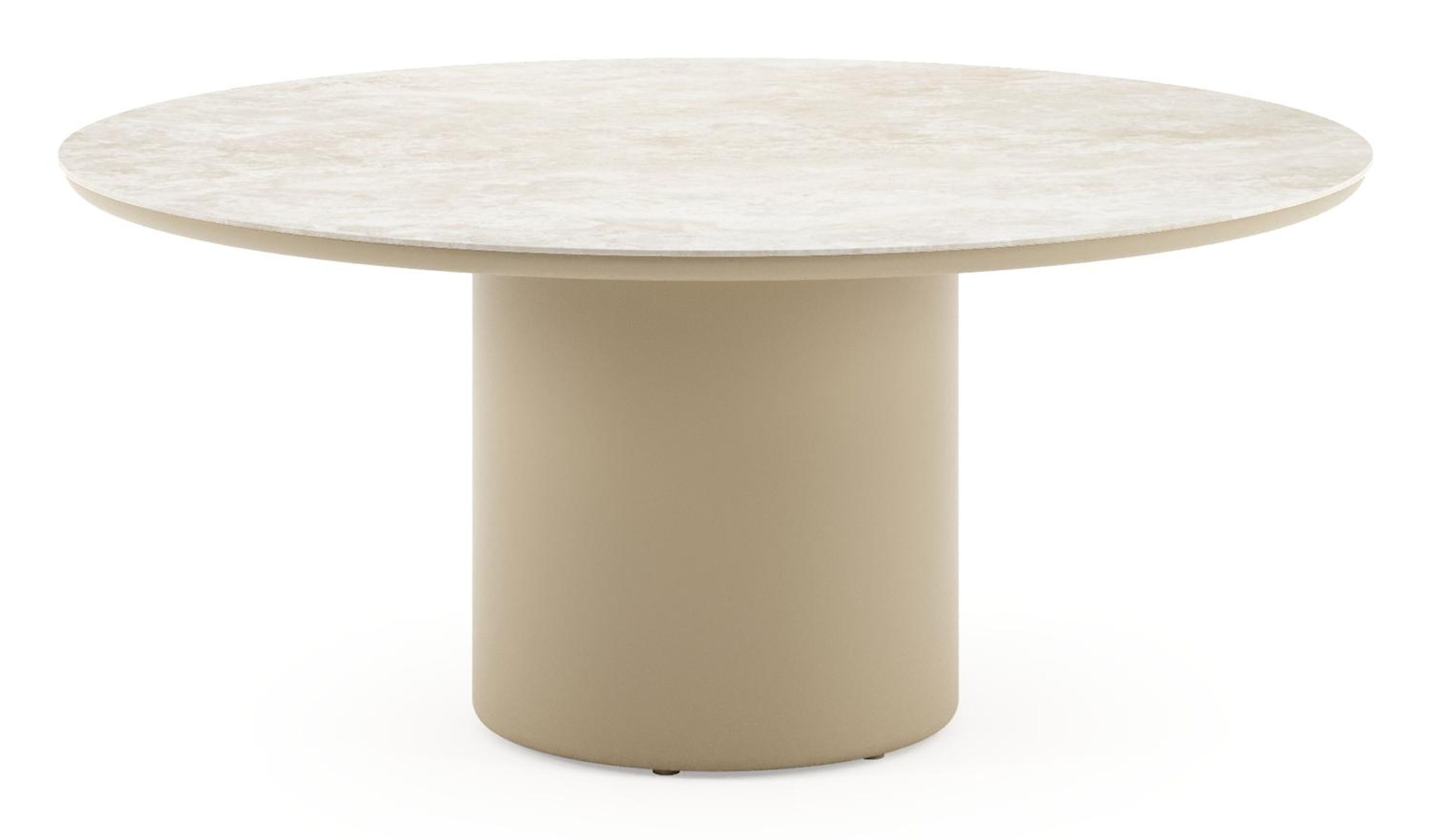 Table de jardin low dining Amico rond en aluminium beige et céramique pleine Rapolano - Diam. 148 x Haut. 61 cm