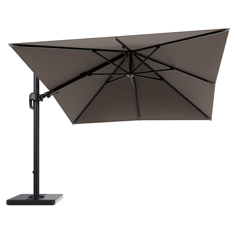 Rufina zweefparasol tiltfunctie in zwart aluminium en parasoldoek in All Weather Solica Firenze Earth - L1 300 x L2 300 cm met parasolvoet Lapido 120 kg