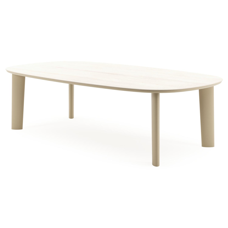 Table de jardin Amico bombo xl en aluminium beige et céramique pleine Travertino Bianco - Lg. 270 x Lrg. 148 x Haut. 73.5 cm