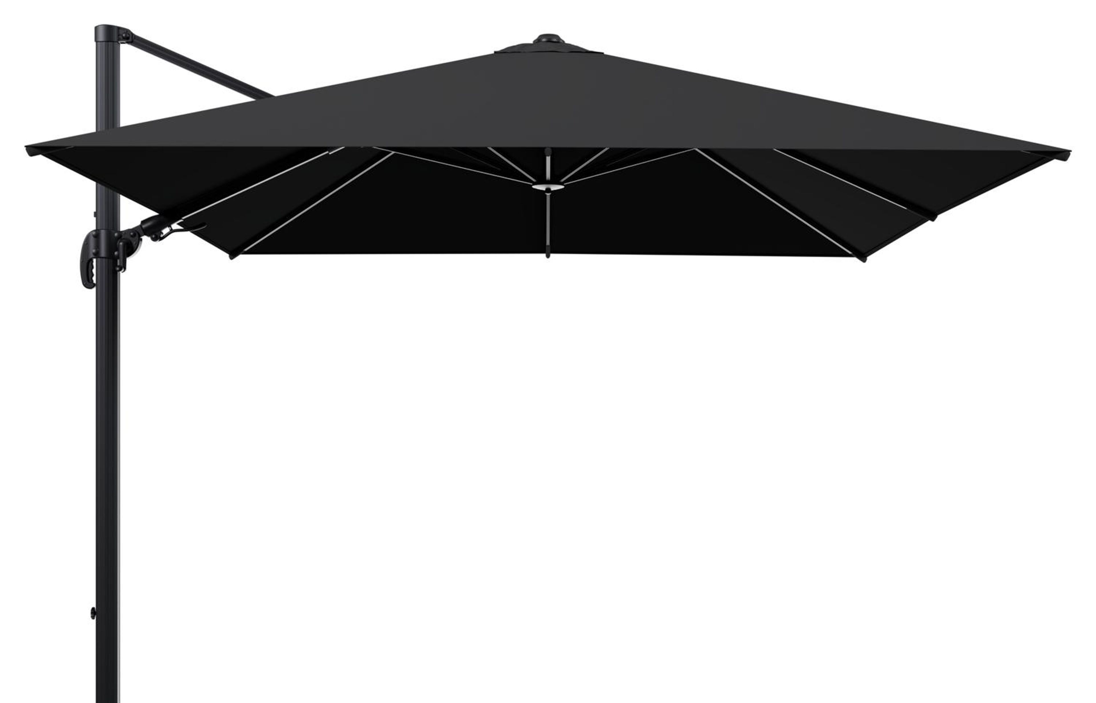 Avola zweefparasol met tiltfunctie in zwart aluminium met zwart weather+ softtouch parasoldoek - L1 300 x L2 300 cm (zonder voet)