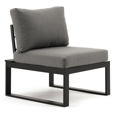 Serado loungezetel tussenstuk in zwart aluminium met grijs polyester kussen