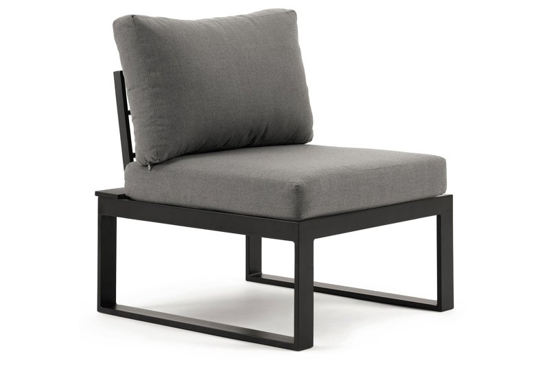 Serado loungezetel tussenstuk in zwart aluminium met grijs polyester kussen