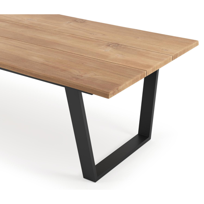 Pagino tuintafel boomstam in zwart aluminium en teak - L 300 x B 110 x H 73,5 cm